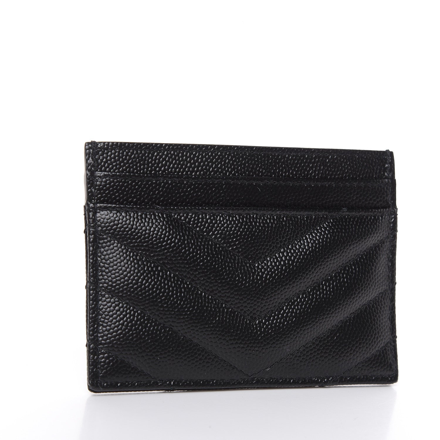 Saint Laurent Grain De Poudre Matelasse Chevron Monogram Credit Card Case Black 3 of 7