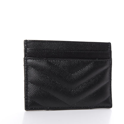 Saint Laurent Grain De Poudre Matelasse Chevron Monogram Credit Card Case Black 3 of 7