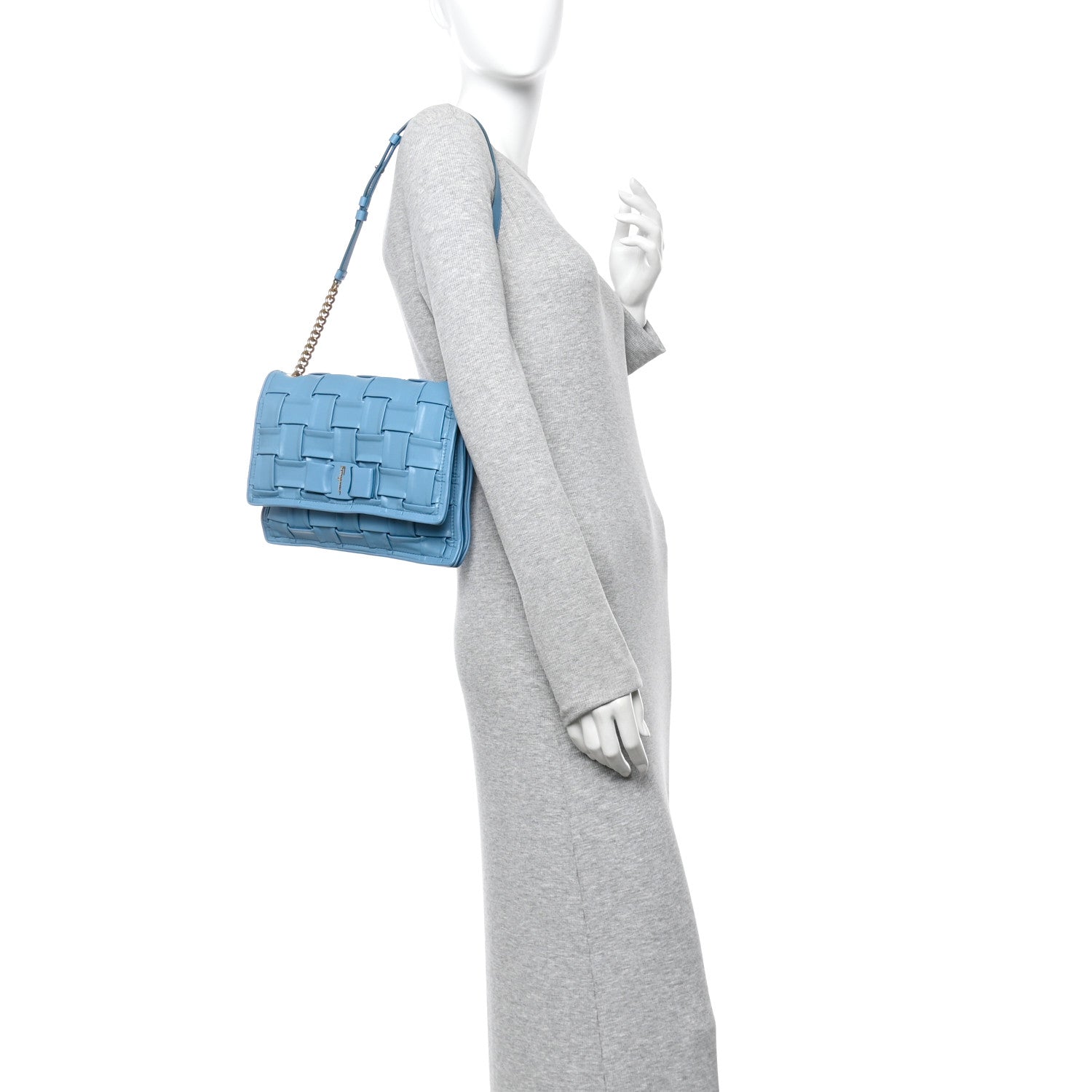Salvatore Ferragamo Woven Calfskin Viva Bow Shoulder Bag Blue 2 of 11