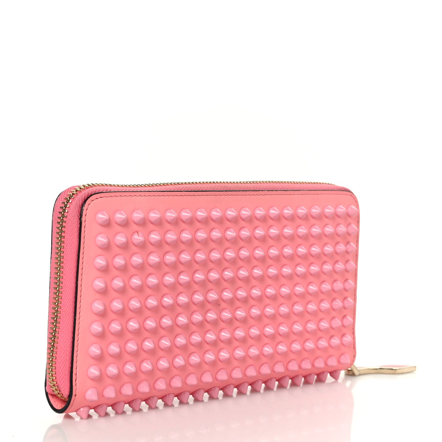 Calfskin Panettone Spiked Zip Around Wallet Pink