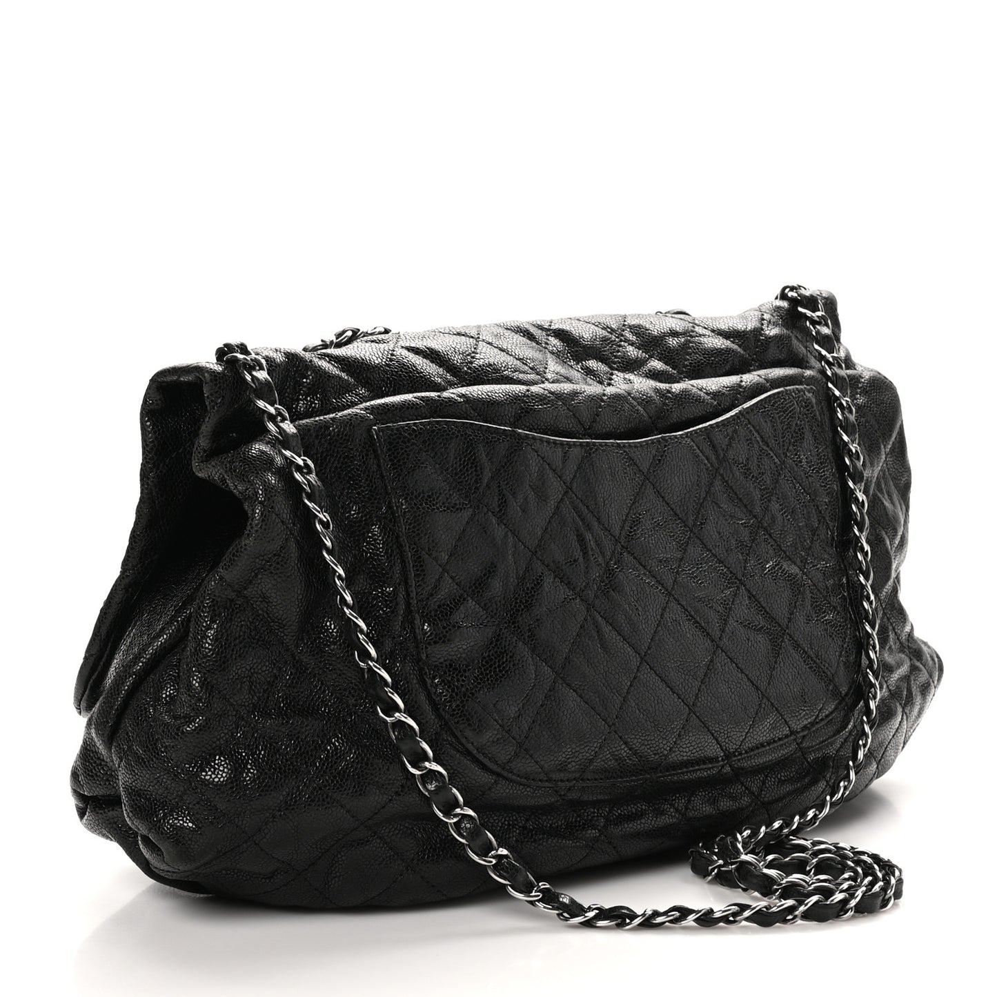 Crumpled Caviar Quilted Maxi Elastic Flap Black