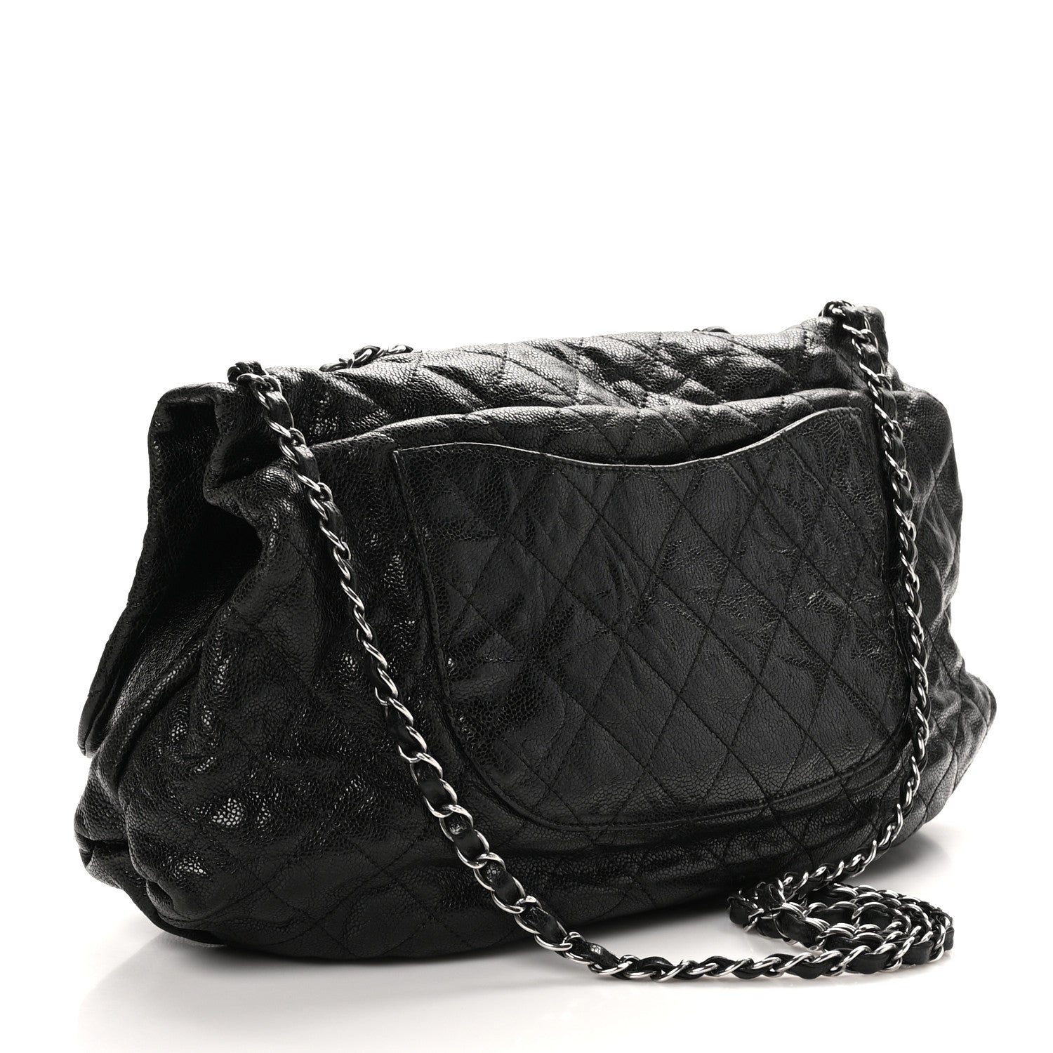Chanel Crumpled Caviar Quilted Maxi Elastic Flap Black 3 of 10