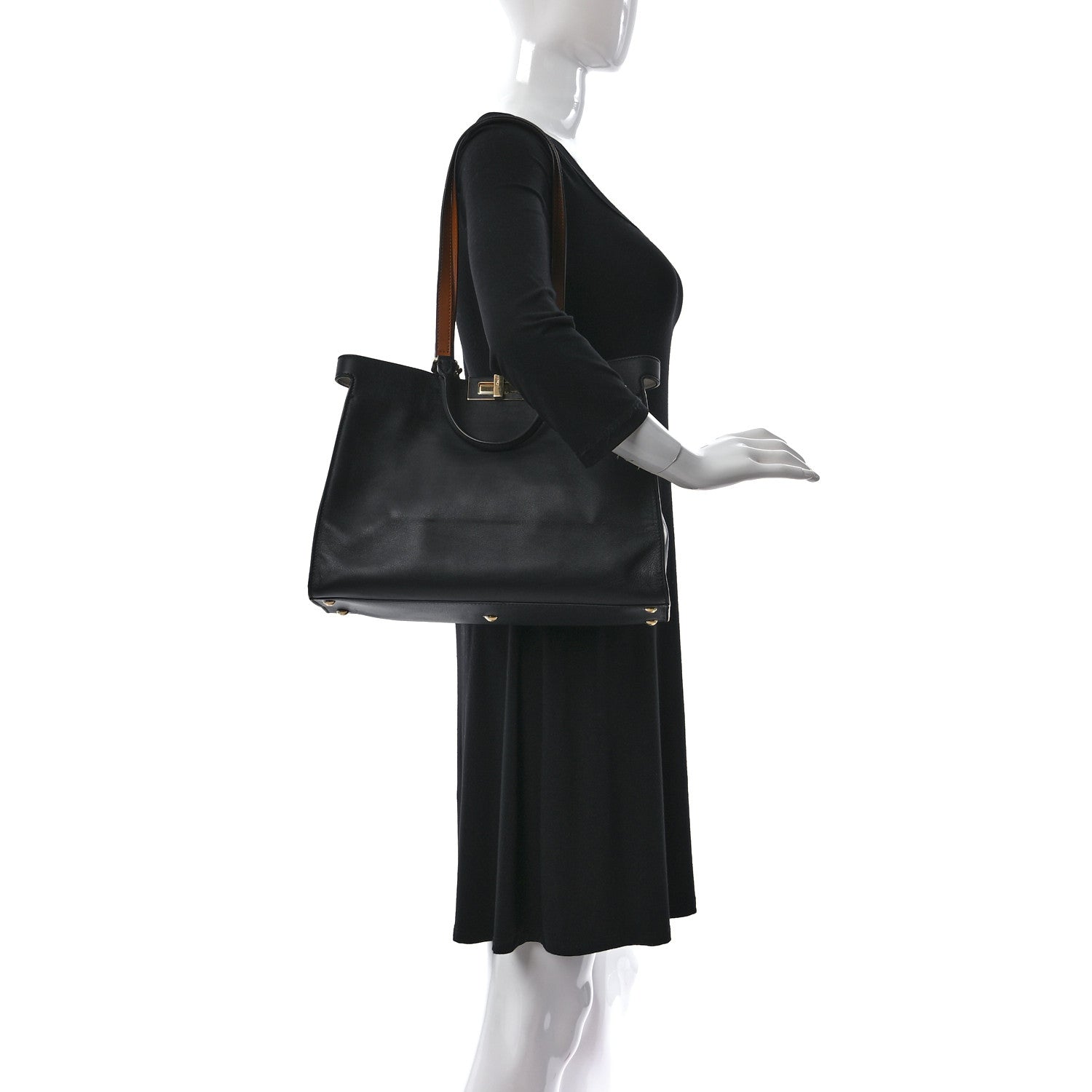 Fendi Vitello Seta Century Small Peekaboo X-Tote Black Brandy 2 of 8