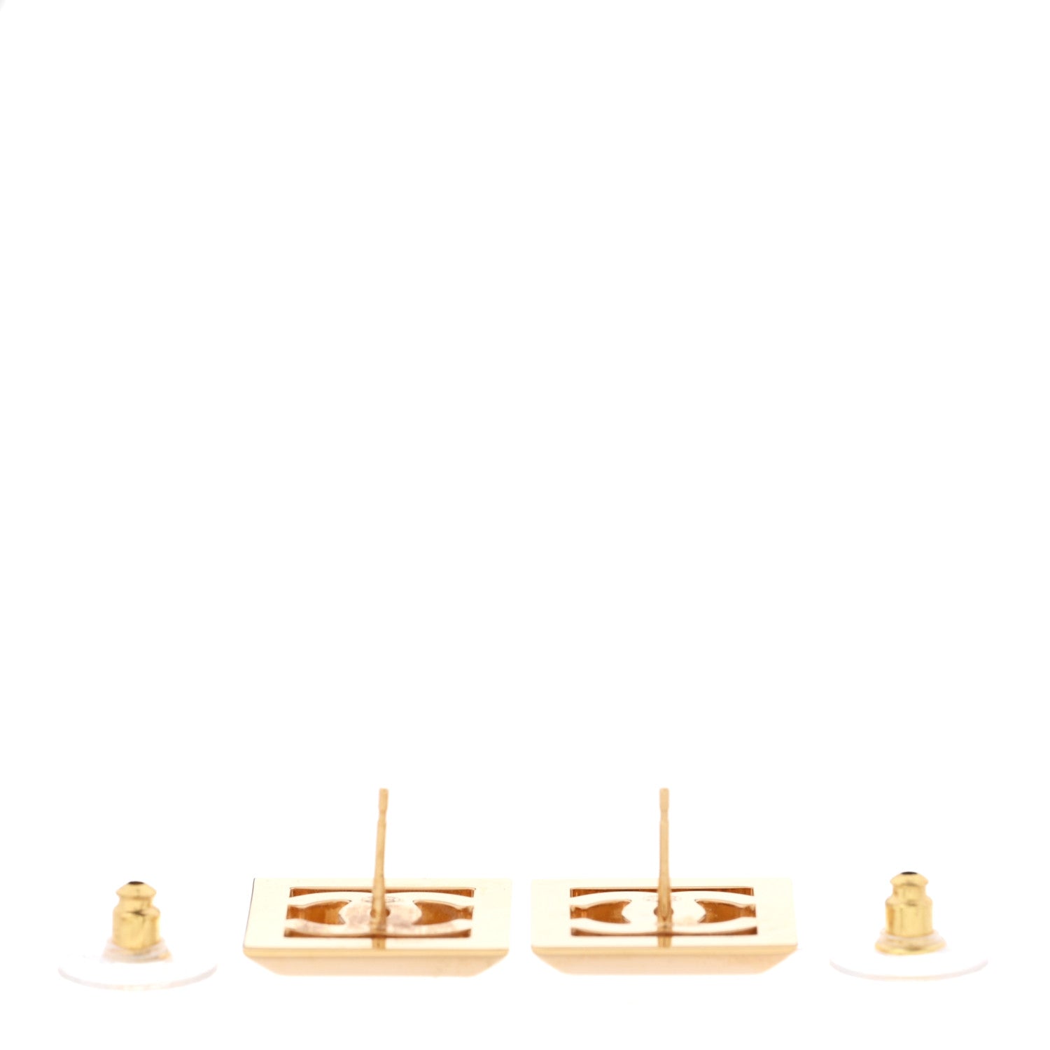 Chanel Metal Enamel CC Square Earrings Gold Black 3 of 5