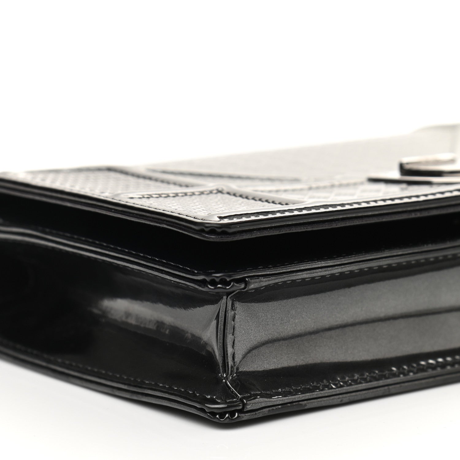 Christian Dior Metallic Patent Micro-Cannage Diorama Wallet on Chain Pouch Onyx Black 9 of 15