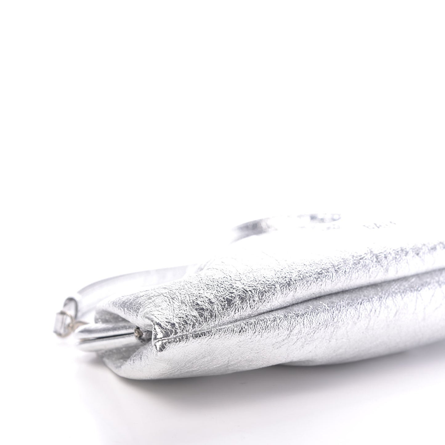 Metallic Textured Calfskin Logo XL Cloud Clutch Silver
