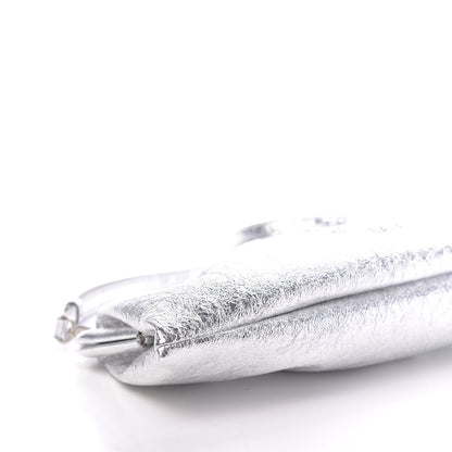 Balenciaga Metallic Textured Calfskin Logo XL Cloud Clutch Silver 8 of 10