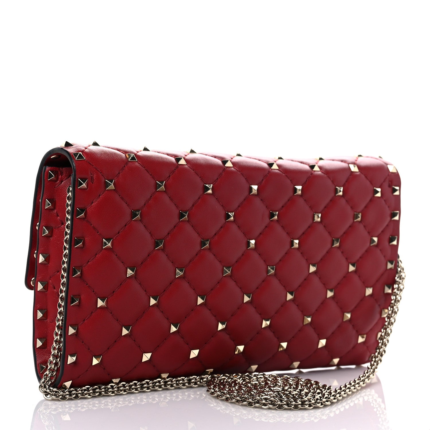 Valentino Garavani Nappa Rockstud Spike Wallet on Chain Rubino 3 of 8