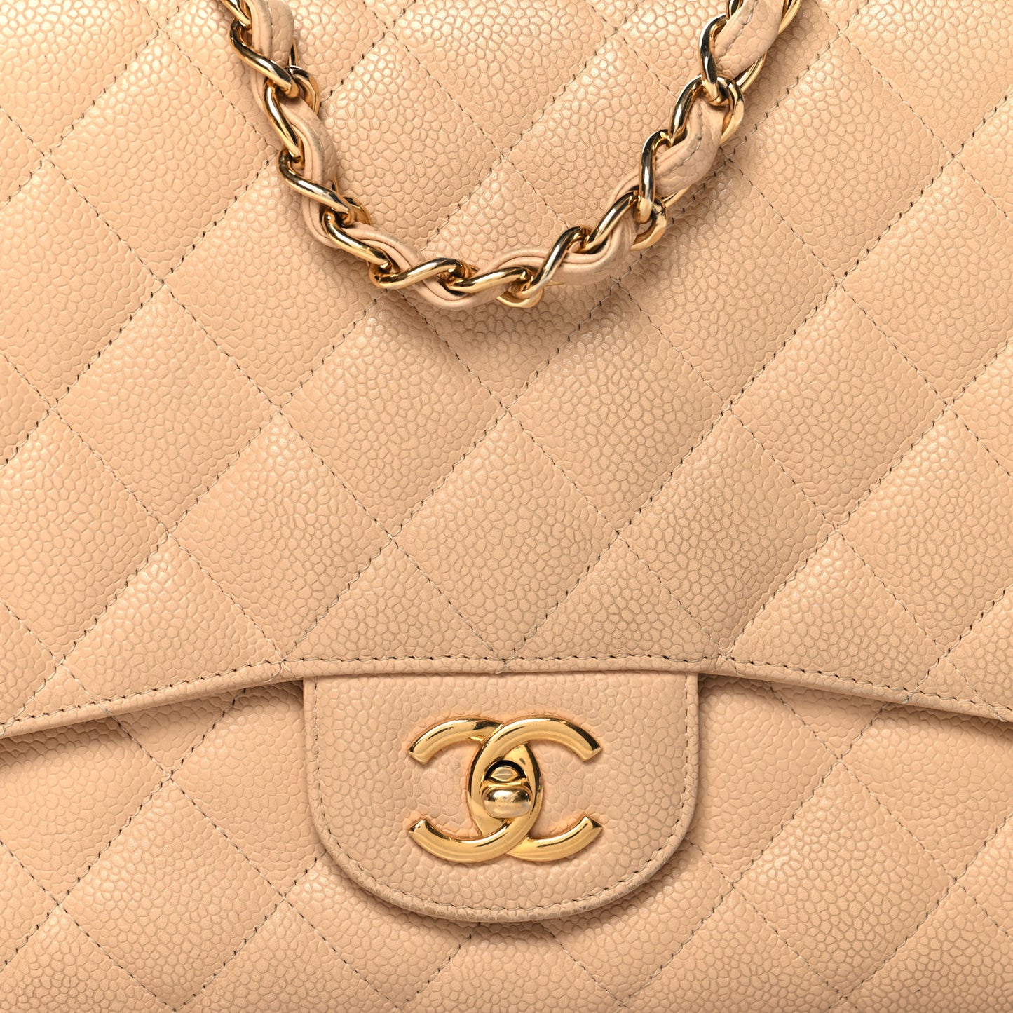 Caviar Quilted Jumbo Single Flap Beige Clair