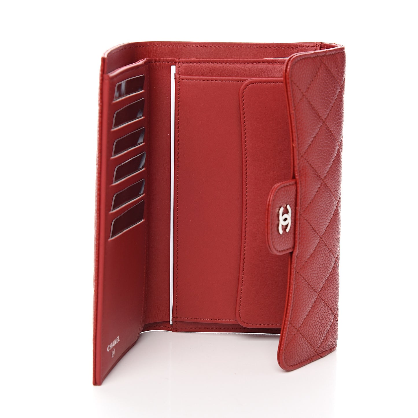 Caviar Quilted Long Flap Wallet Dark Red
