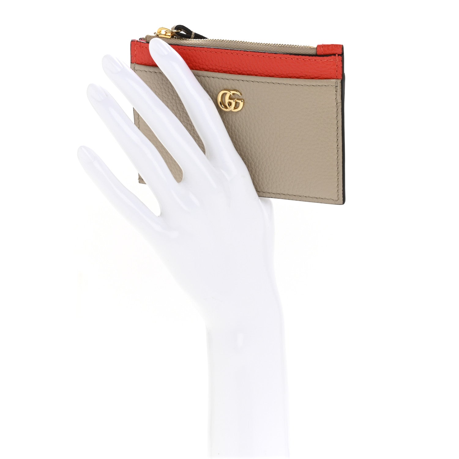 Gucci Dollar Calfskin GG Marmont Zip Key Pouch Beige Sun Orange 2 of 9