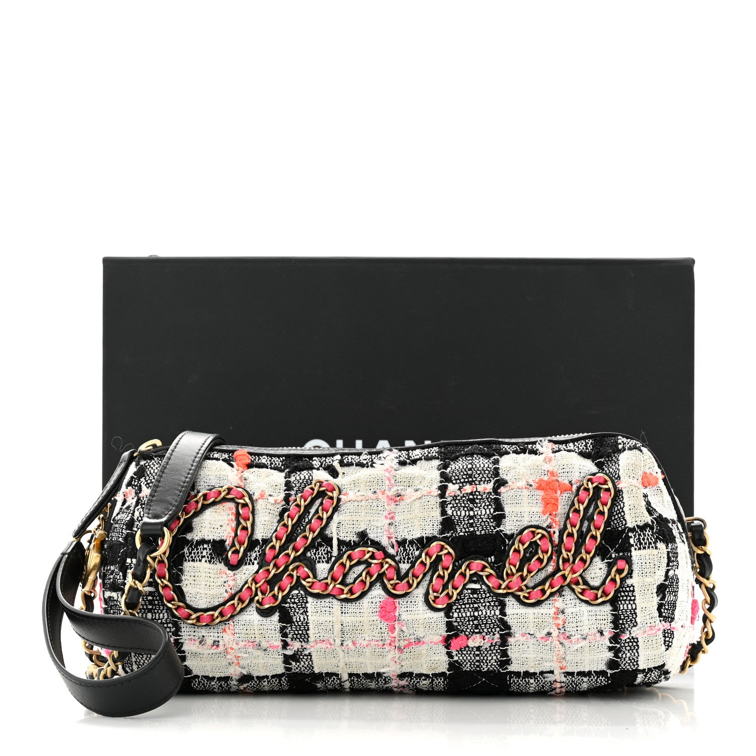 Chanel Tweed Calfskin Signe Bowling Bag White Black 11 of 11