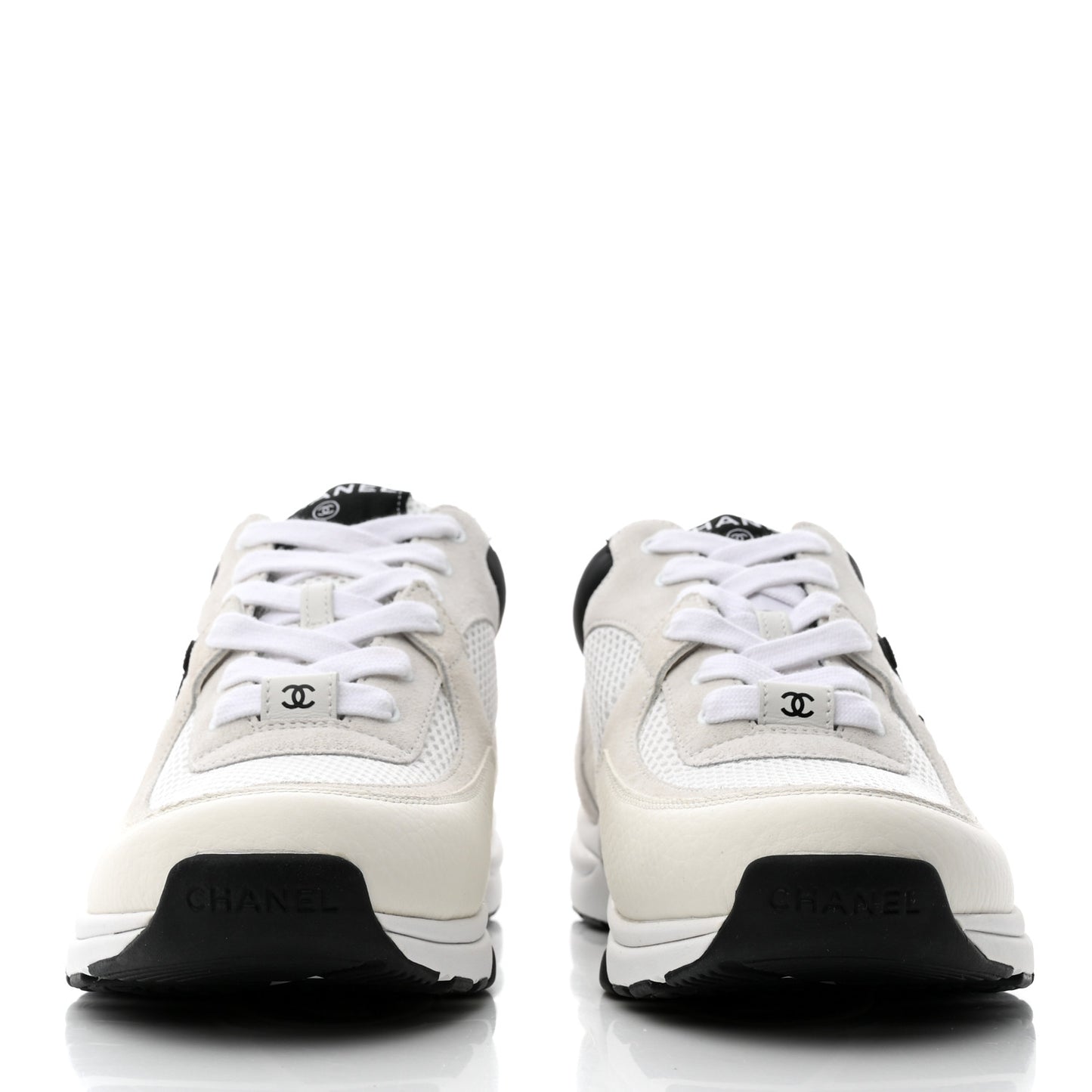 Mesh Suede Calfskin Grained Calfskin Womens CC Sneakers 39.5 White Black
