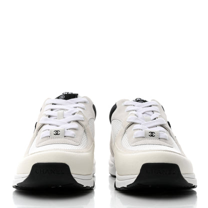 Chanel Mesh Suede Calfskin Grained Calfskin Womens CC Sneakers 39.5 White Black 2 of 9