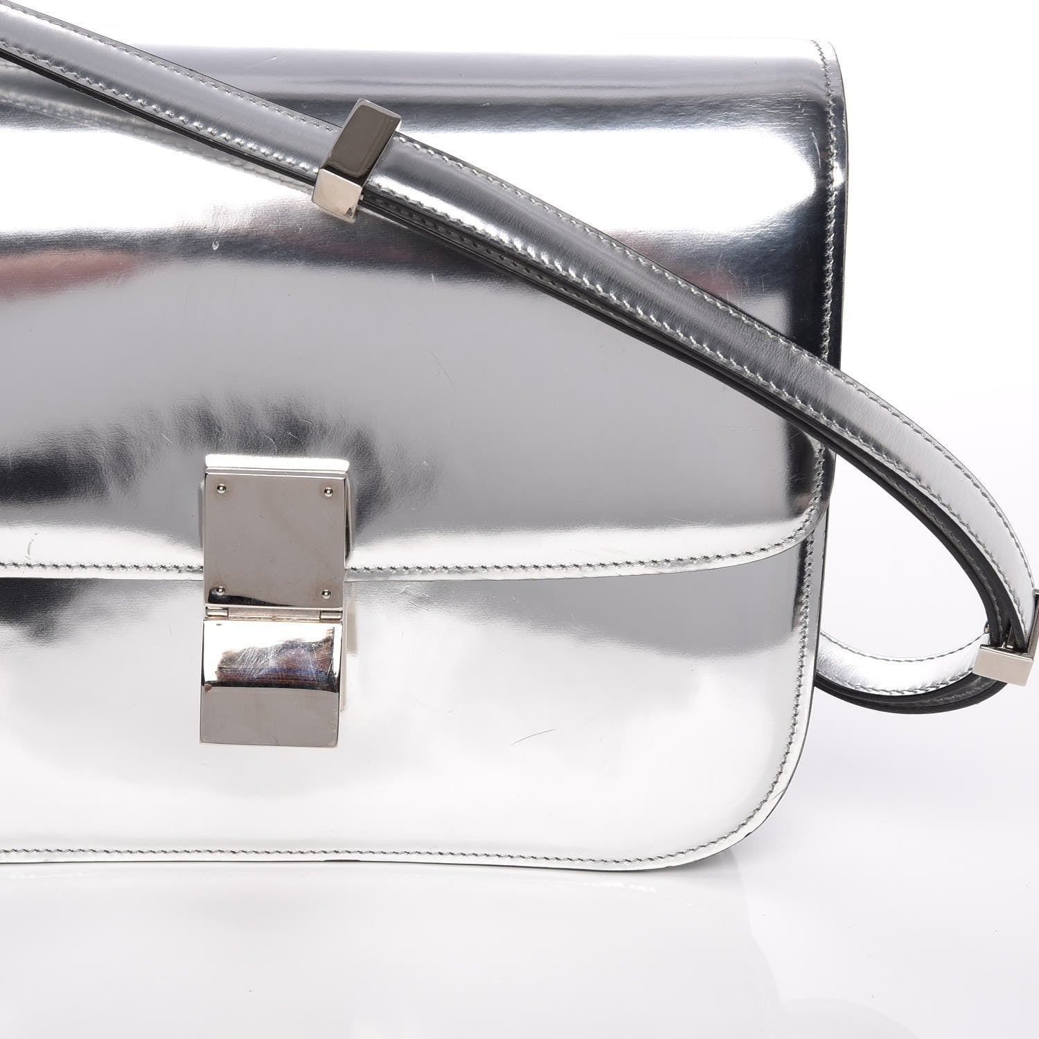 Celine Mirror Box Calfskin Medium Classic Box Flap Bag Silver 14 of 15