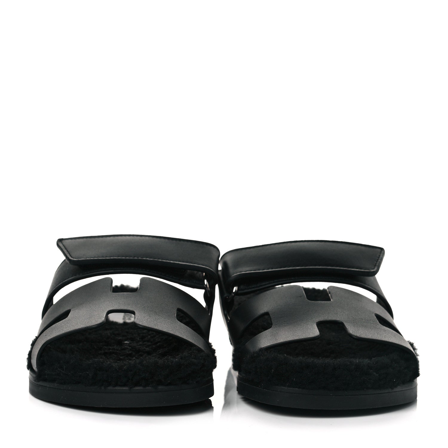 Hermes Calfskin Woolskin Womens Chypre Sandals 37.5 Black 2 of 8