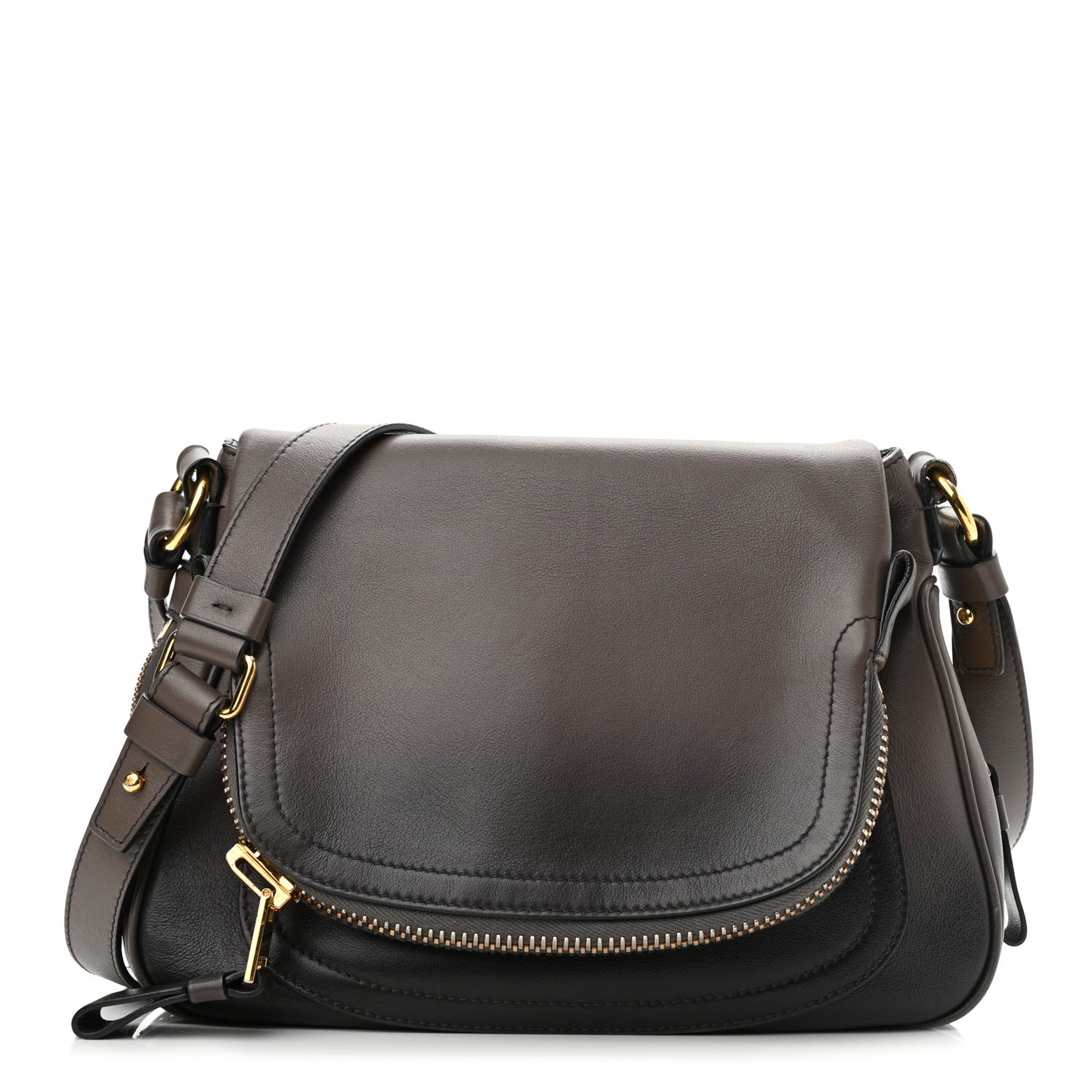 Grained Calfskin Medium Shaded Jennifer Crossbody Bag Brown