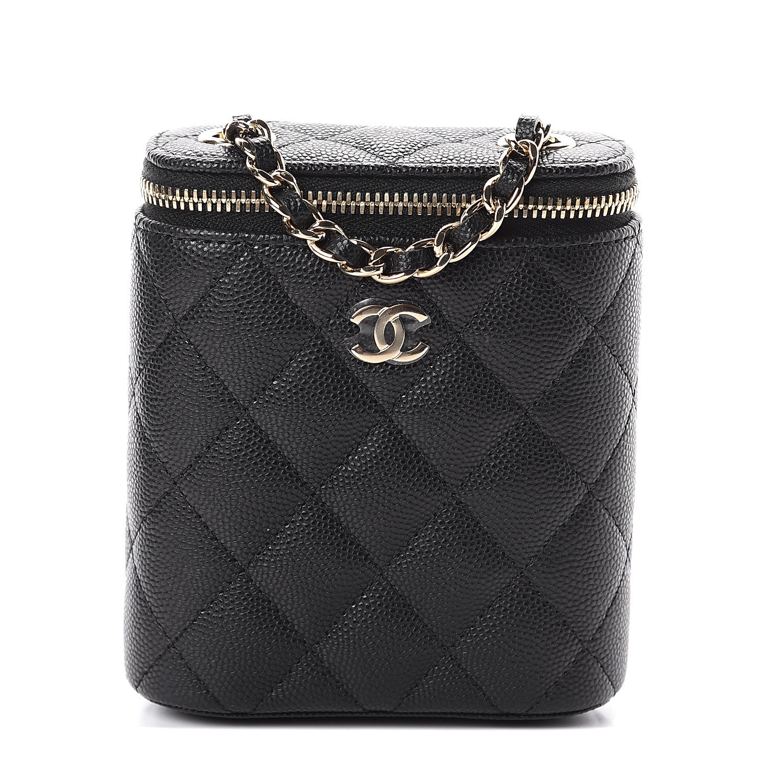 Chanel Caviar Quilted Small Vertical Coco Beauty Vanity Case With Chain Black 1 of 7