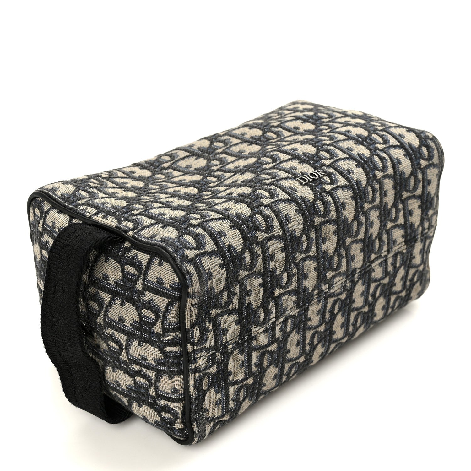 Christian Dior Oblique Jacquard Grained Calfskin Lingot Toiletry Case Blue Black 4 of 9