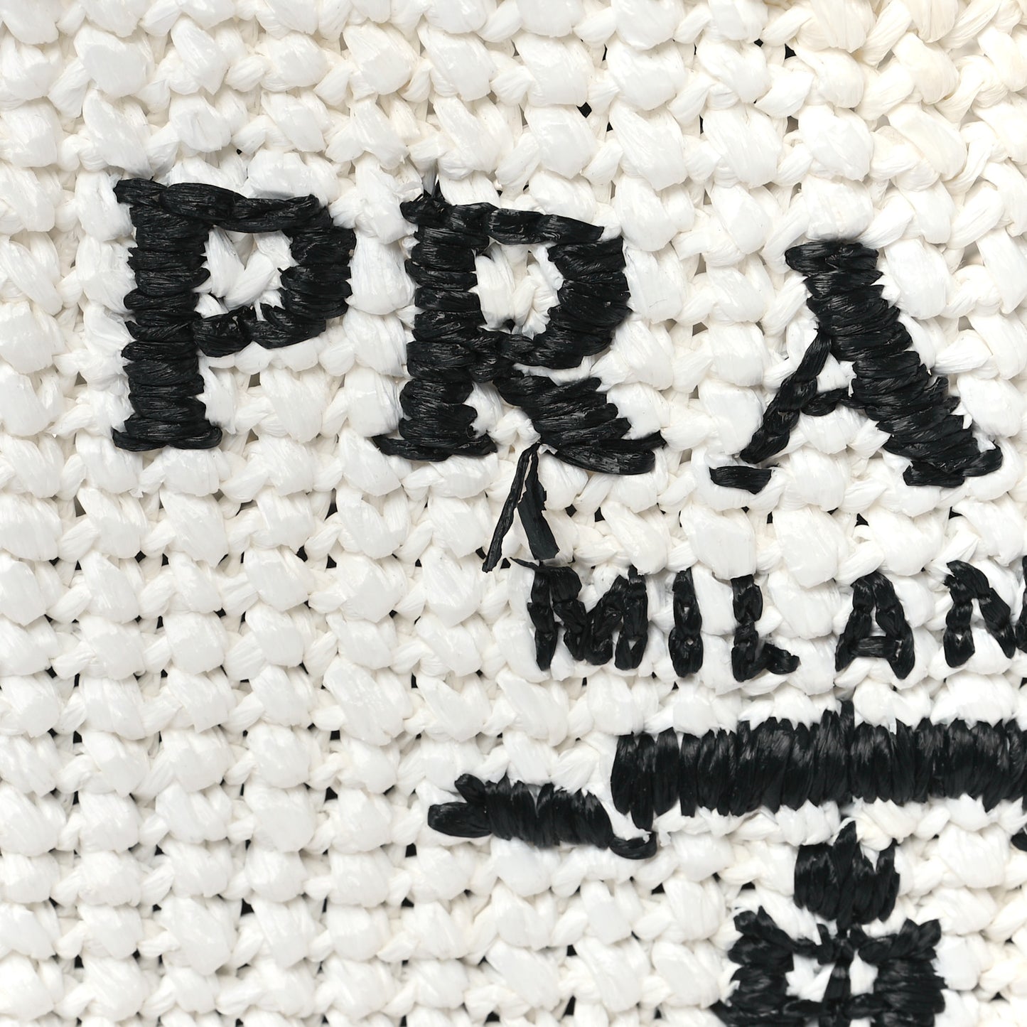 Yarn Raffia Effect Crochet Embroidered Small Logo Tote White