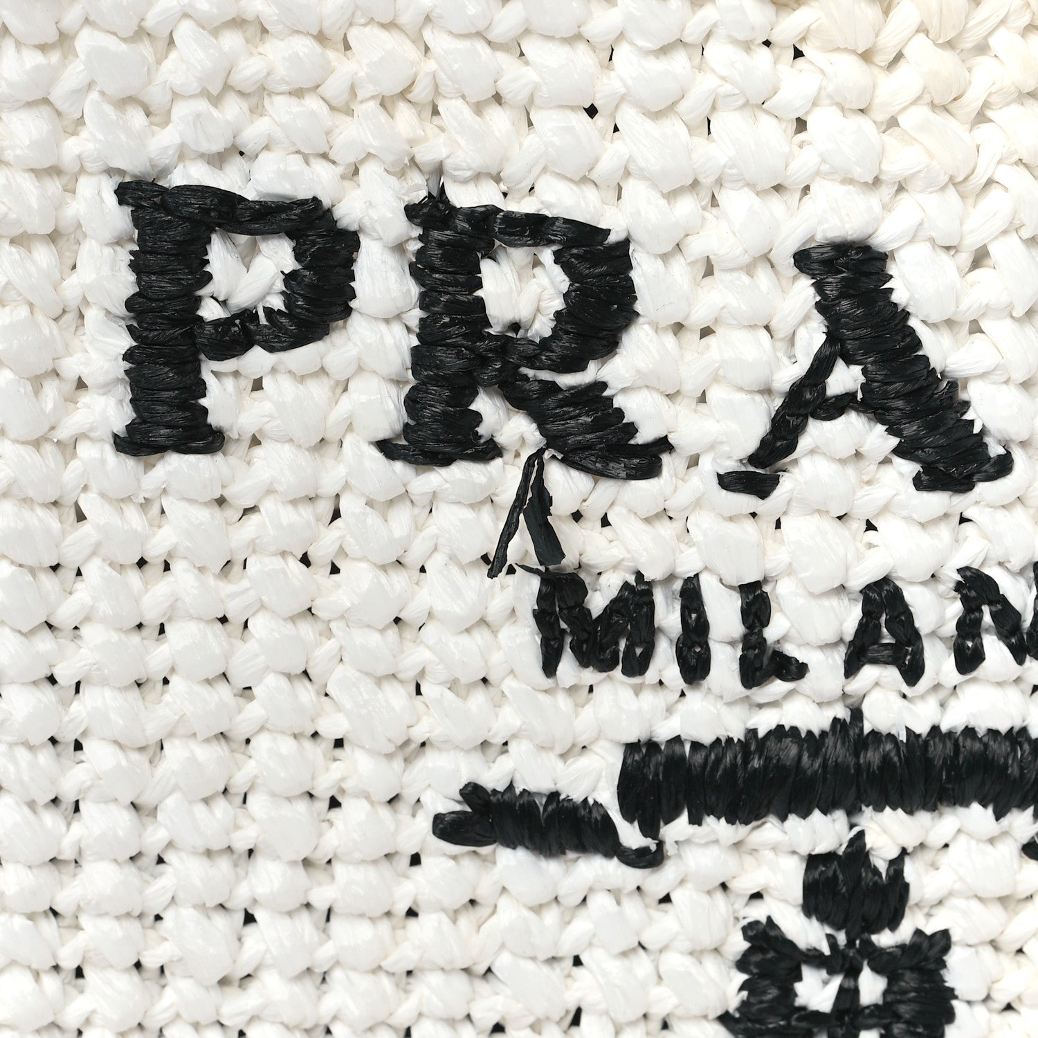 Prada Yarn Raffia Effect Crochet Embroidered Small Logo Tote White 9 of 9