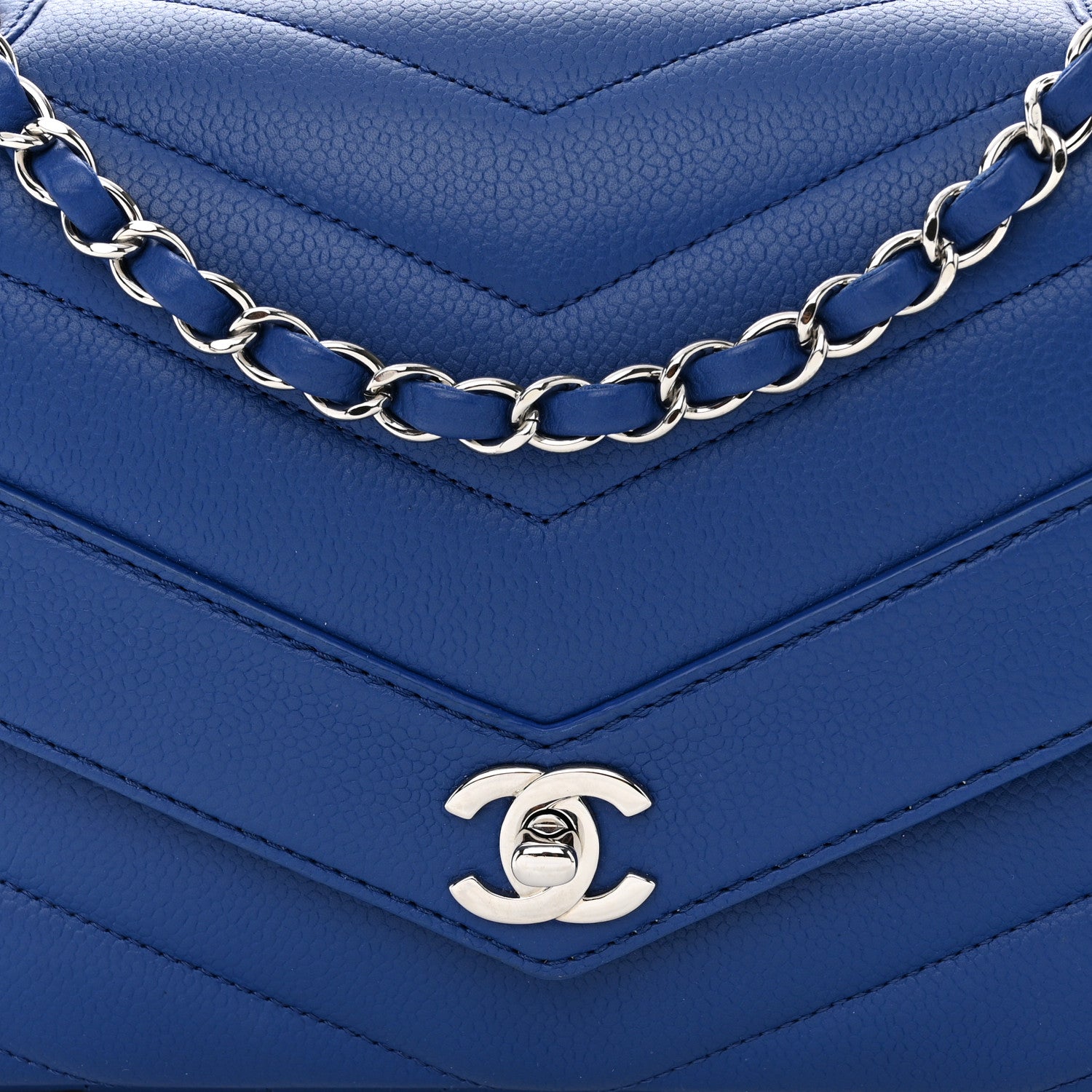 Chanel Caviar Chevron Quilted Single Flap Blue 8 of 10