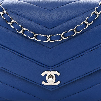 Chanel Caviar Chevron Quilted Single Flap Blue 8 of 10