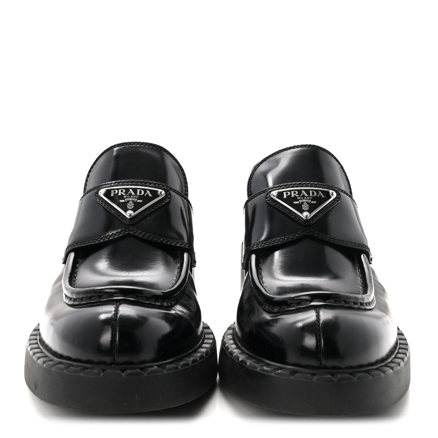Prada Spazzolato Metal Triangle Logo 50mm Loafers 37 Black 3 of 9