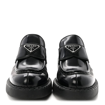 Prada Spazzolato Metal Triangle Logo 50mm Loafers 37 Black 3 of 9