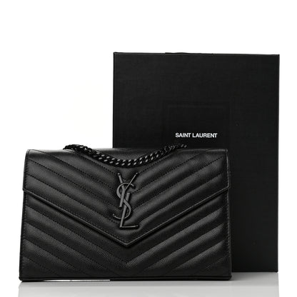 Saint Laurent Grain De Poudre Matelasse Chevron Monogram Monochrome Chain Wallet Black 11 of 11
