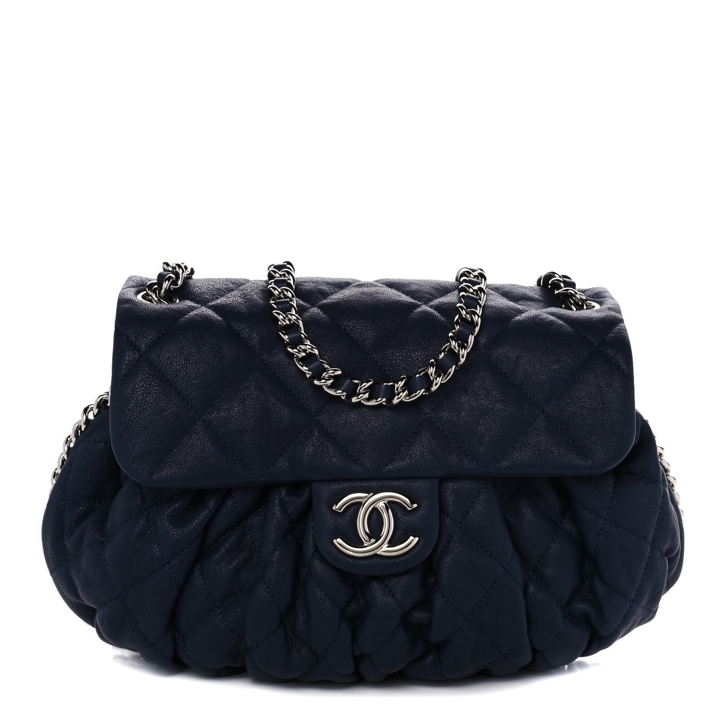Washed Lambskin Quilted Mini Chain Around Flap Navy