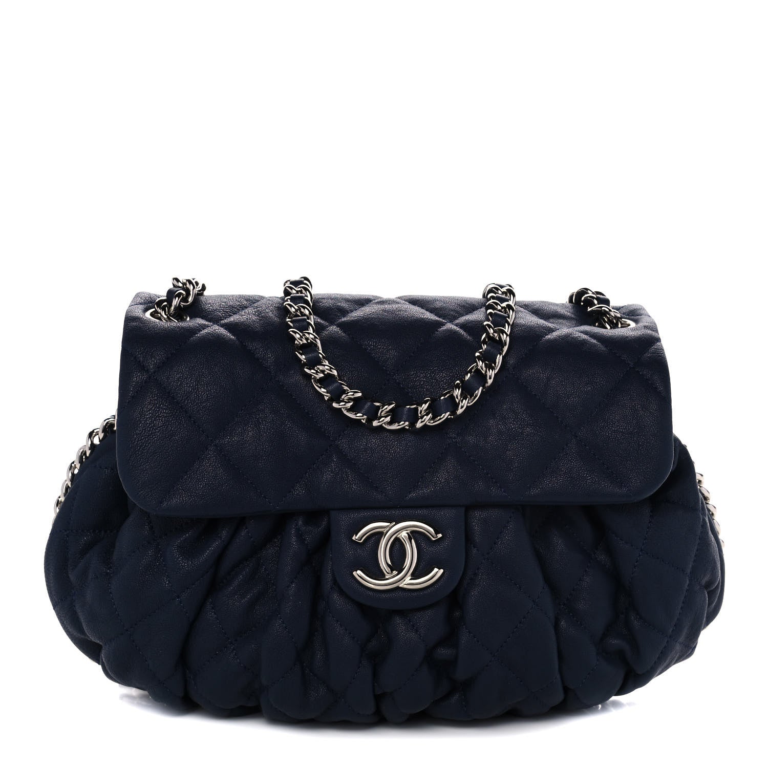 Chanel Washed Lambskin Quilted Mini Chain Around Flap Navy 1 of 9