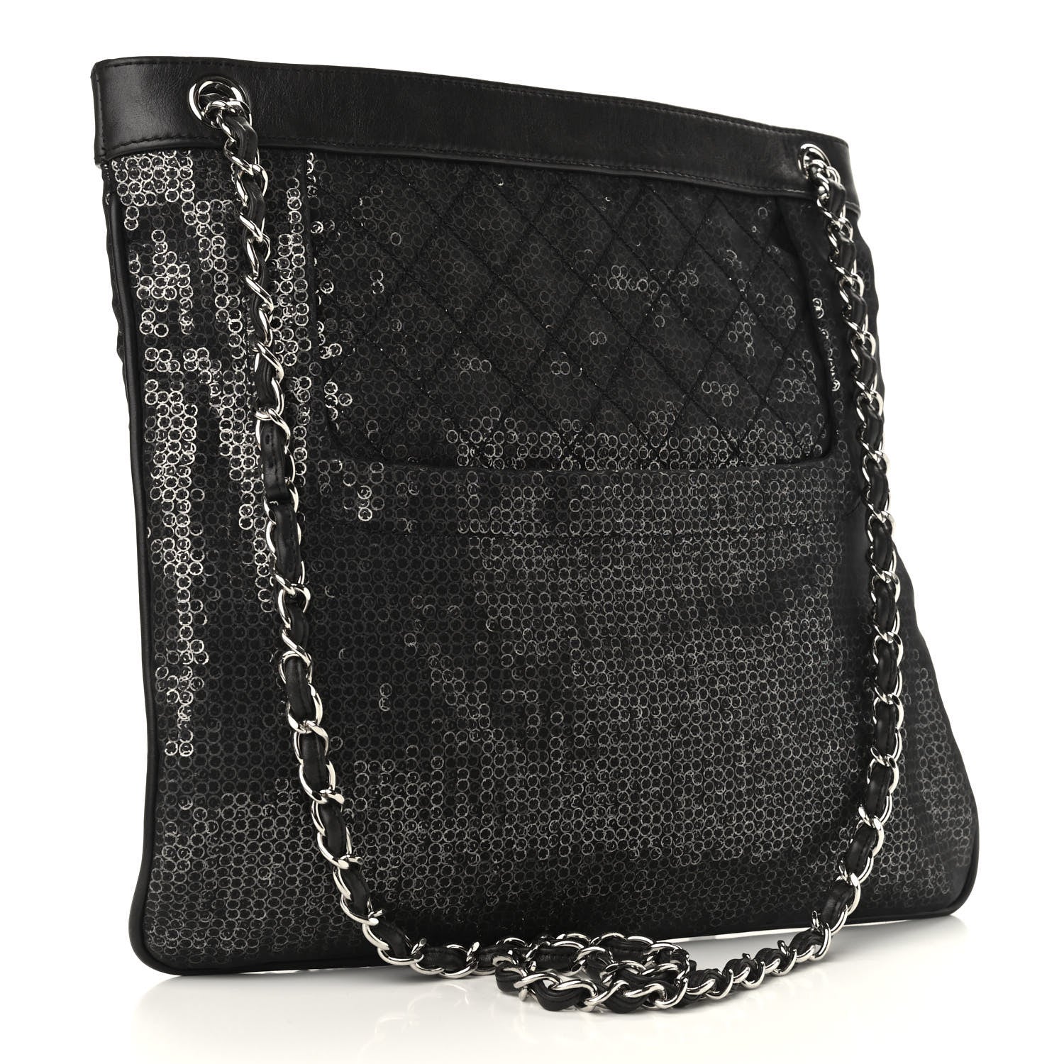 Chanel Calfskin Mesh Hidden Sequin CC Tote Black 3 of 10