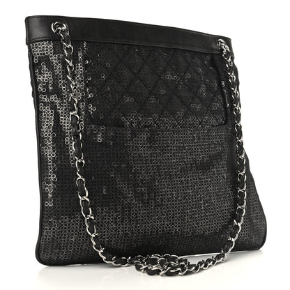 Chanel Calfskin Mesh Hidden Sequin CC Tote Black 3 of 10