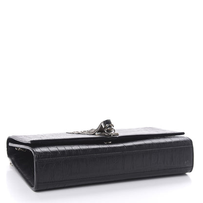 Saint Laurent Calfskin Crocodile Embossed Medium Classic Monogram Kate Tassel Satchel Black 4 of 13