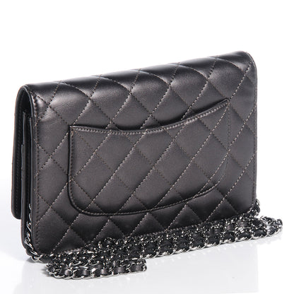 Chanel Lambskin Quilted Wallet On Chain WOC Metallic Dark Grey 3 of 8