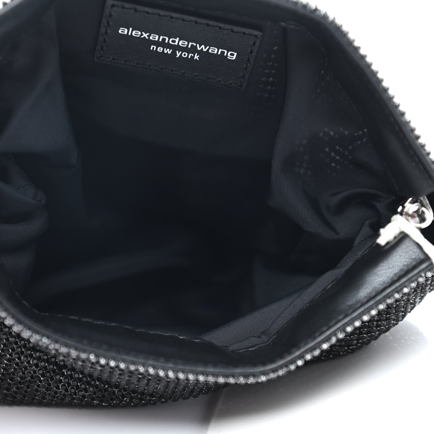 Alexander Wang Rhinestone Chain Mesh Wanglock Logo Pouch Black White 4 of 4