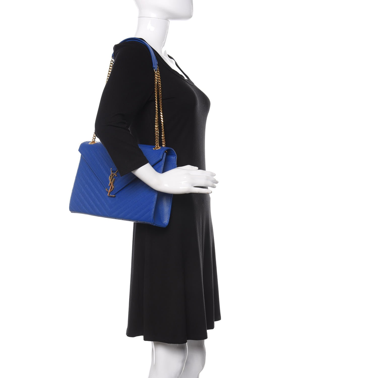 Saint Laurent Grain De Poudre Matelasse Chevron Large Monogram Satchel Blue Majorelle 2 of 10