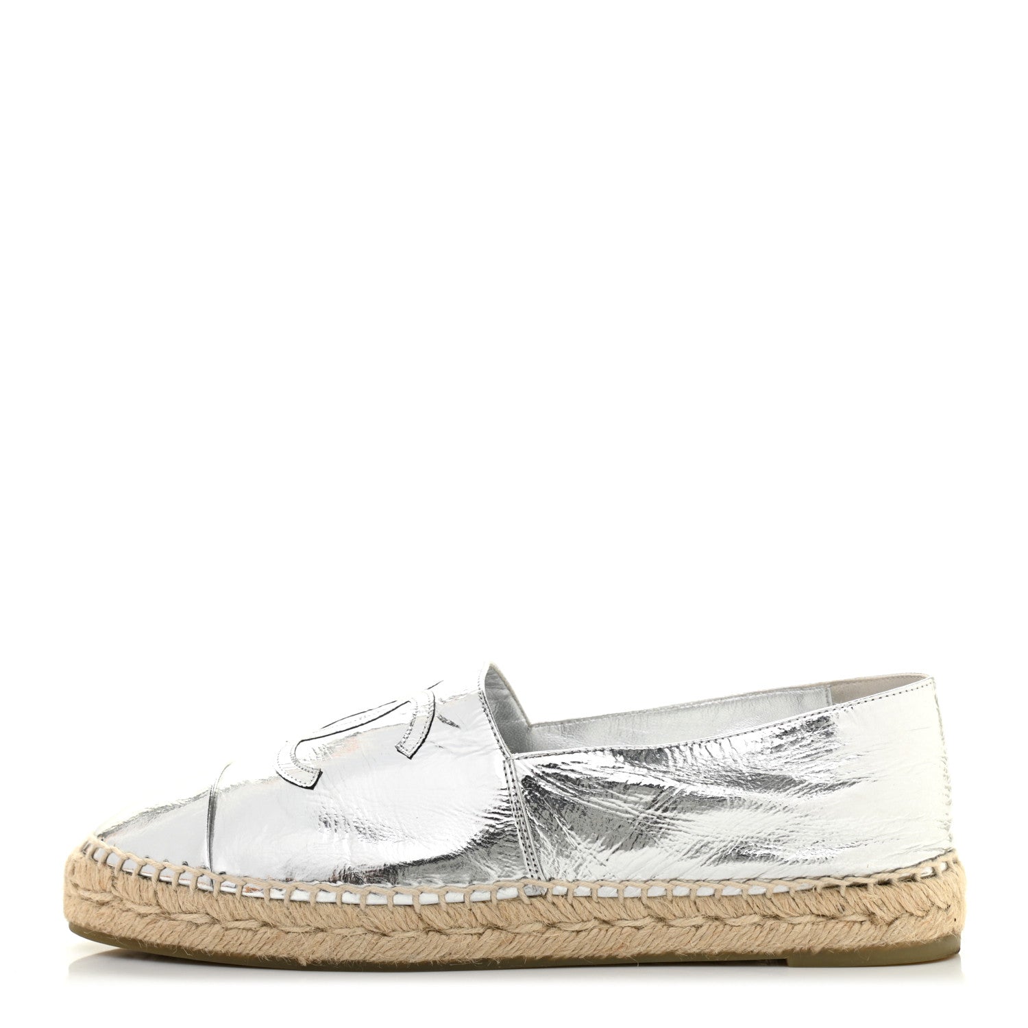 Chanel Laminated Goatskin CC Espadrilles 40 Silver 1 of 11