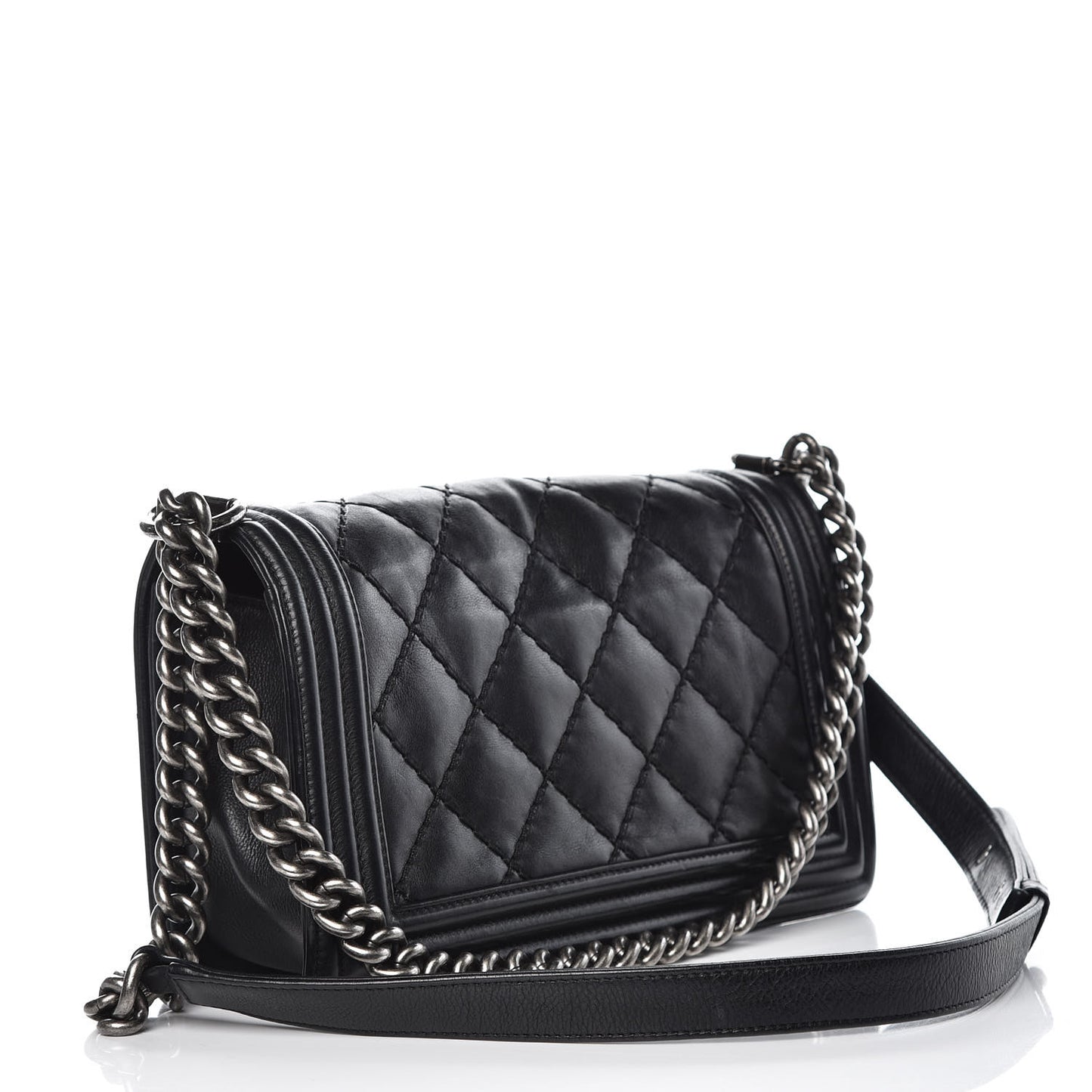 Calfskin Double Stitch Medium Boy Flap Black