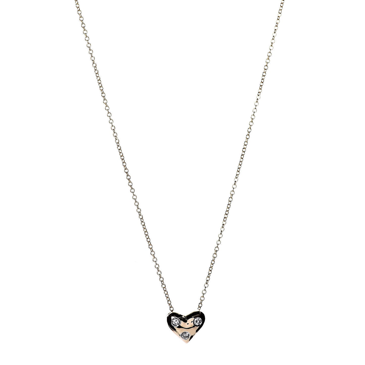 18K Yellow Gold Platinum Diamond Small Etoile Heart Pendant Necklace