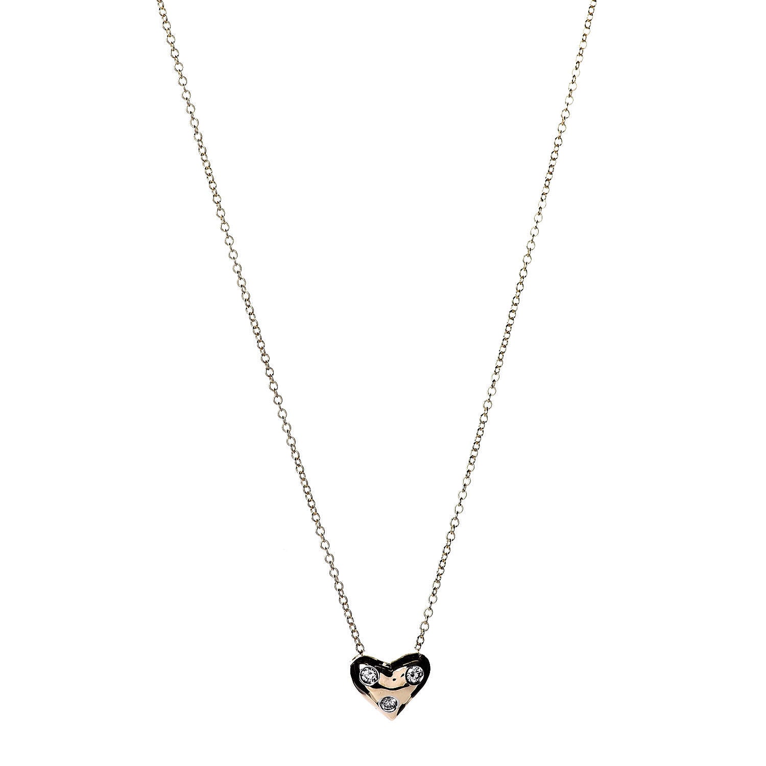 Tiffany 18K Yellow Gold Platinum Diamond Small Etoile Heart Pendant Necklace 1 of 6