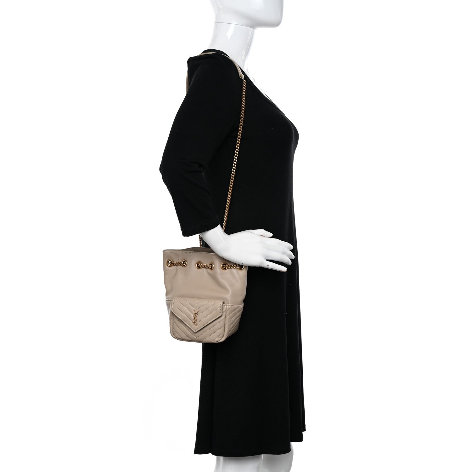Saint Laurent Lambskin Matelasse Monogram Joe Nano Bucket Bag Beige 2 of 10
