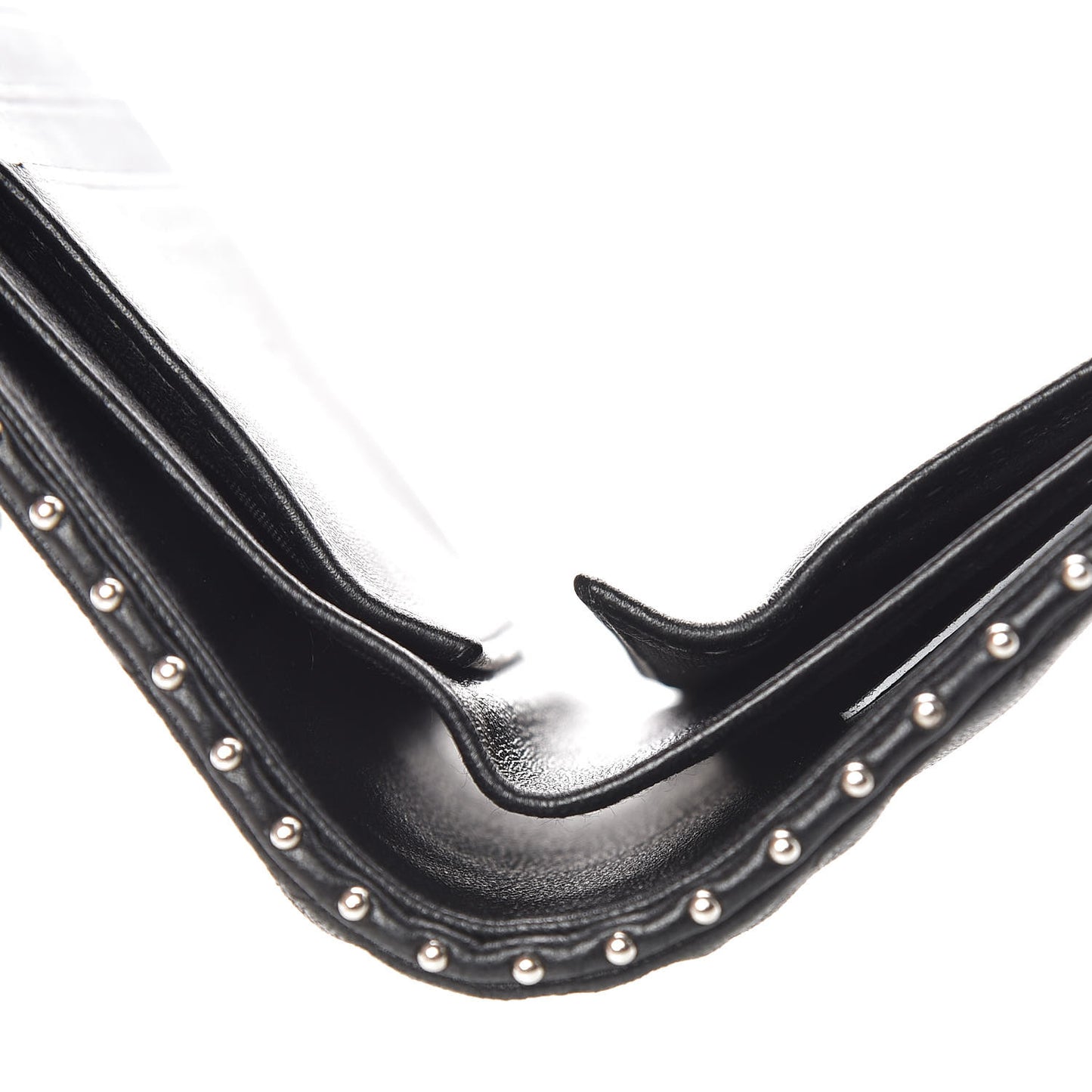 Lambskin Chevron Quilted Studded Compact Flap Wallet Black