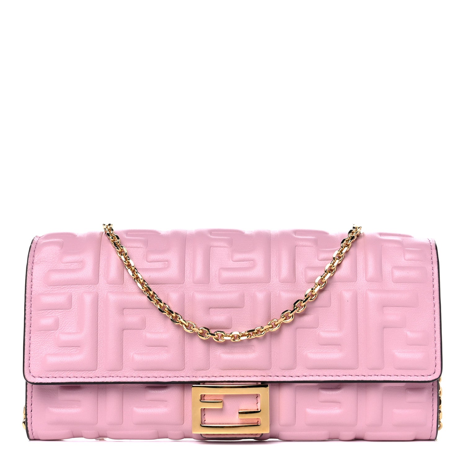 Fendi Nappa Matisse FF Embossed Continental Wallet On Chain Rosa Acquerello 1 of 9