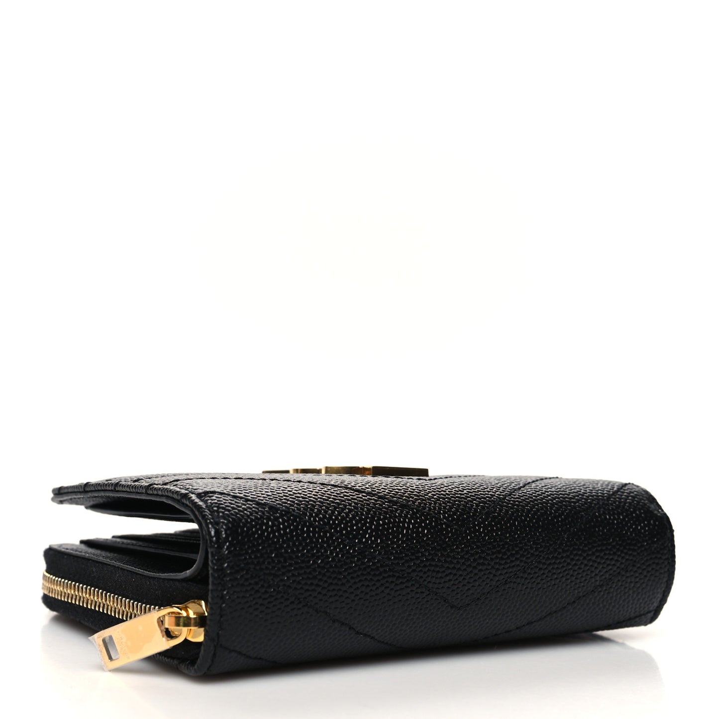 Grain De Poudre Matelasse Chevron Monogram Compact Zip Around Wallet Black