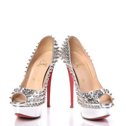 Christian Louboutin Specchio Lady Peep Spikes 150 Pumps 36.5 Silver 5 of 13