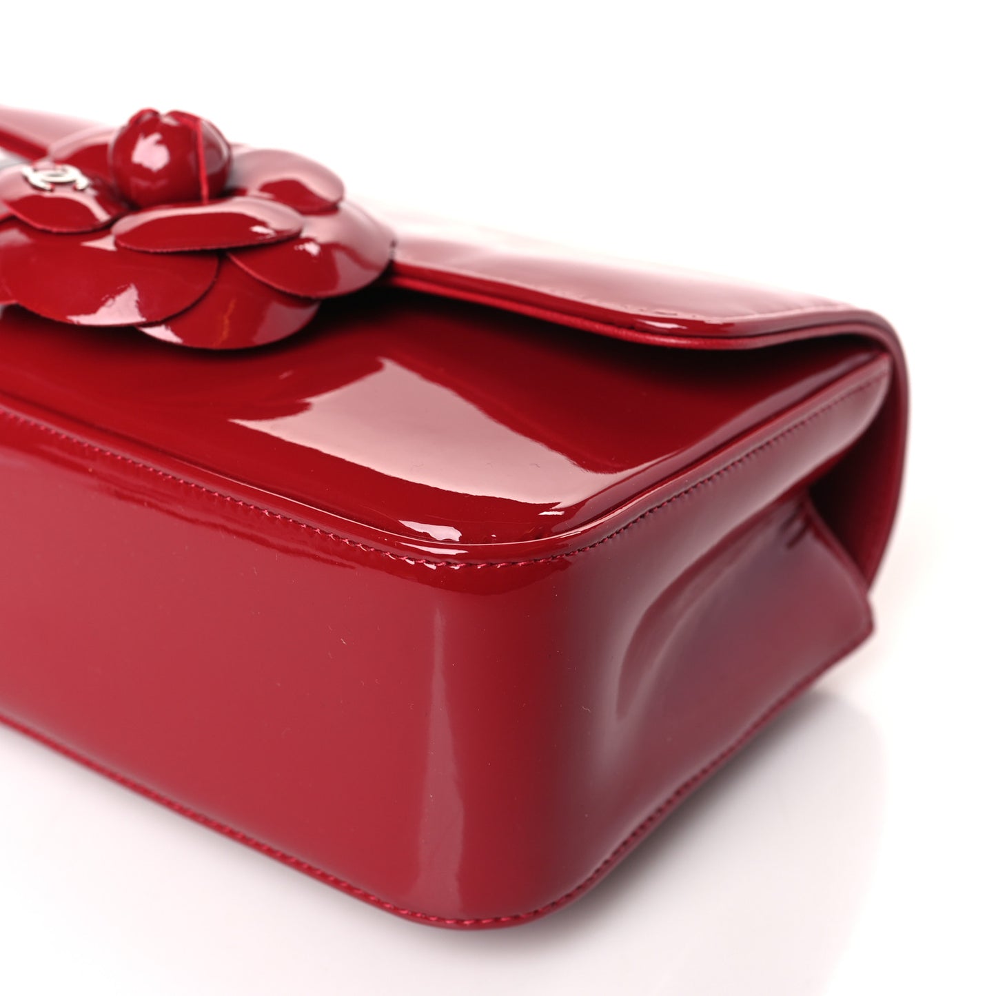 Patent Calfskin Small Camellia Flap Red