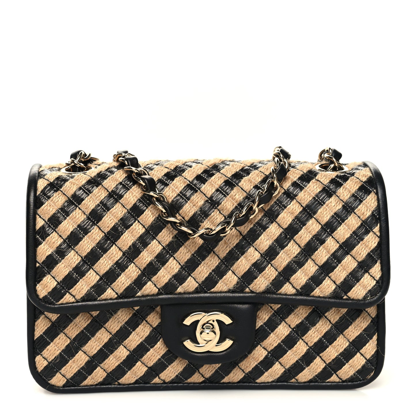 Raffia Jute Striped Small Urban Jungle Single Flap Black Beige