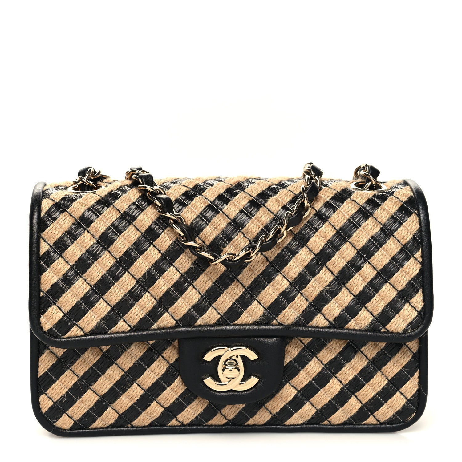 Chanel Raffia Jute Striped Small Urban Jungle Single Flap Black Beige 1 of 12